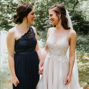 One-Shoulder Chiffon Dress with Lace Bodice